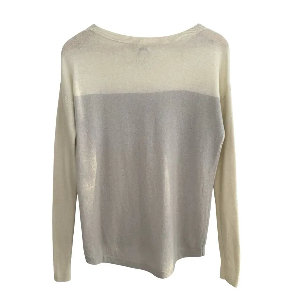 J Crew Women's Colorblock Sweater XS Cream Gray Merino Wool‎ Pullover Minimal